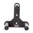 The Bells of Steel Change Plate Storage Pegs is a black metal wall mount with three cylindrical pegs in a triangular layout for holding Olympic change plates. It features two mounting holes and an upside-down "SIS" logo at the base.