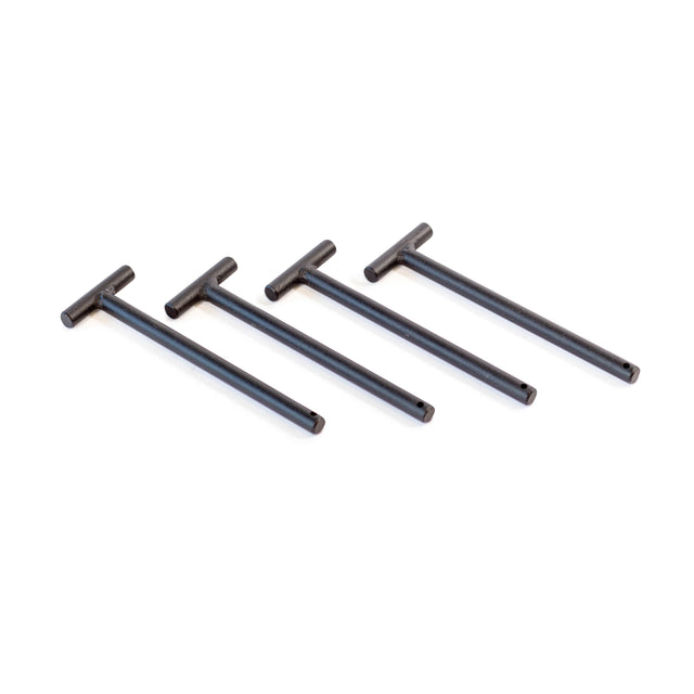 Four identical Bells of Steel Standard Band Pegs are arranged diagonally on a white background, ideal for resistance band or power rack setups.