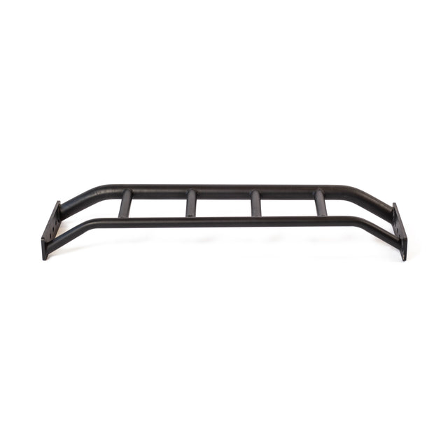 The Bells of Steel Multi-Grip Pull Up Bar is a black metal ladder rack with four horizontal bars and angled ends, designed for wall mounting—perfect for strength training. Shown against a plain white background.