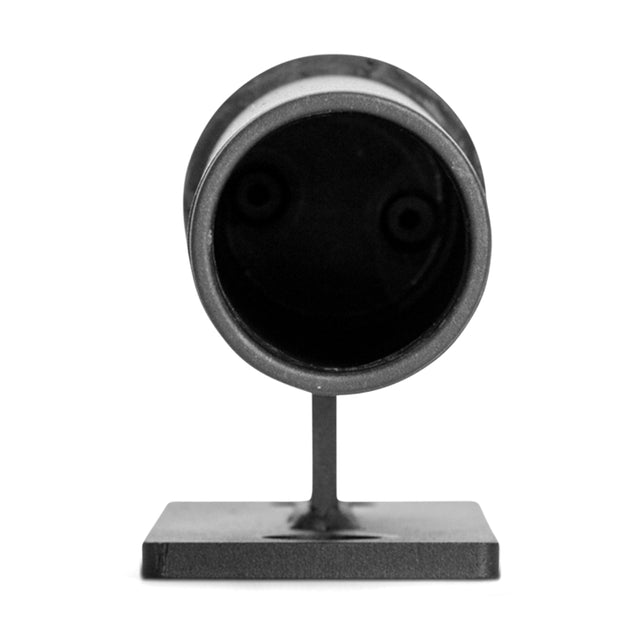 The Bells of Steel Vertical Mount Barbell Holder Rack Attachment, shown front-facing on a white background, is a black barbell organizer with a square base and hollow cylindrical opening for home gym storage.