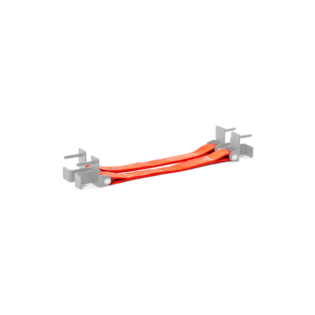Bells of Steel Safety Straps for Hydra & Manticore Racks feature red flexible connectors with silver terminals, offering reliable protection for power rack systems, shown isolated on a white background.