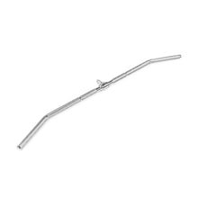 The Bells of Steel Lat Pulldown Bar features a long, chrome-plated design with angled ends and a central attachment point, perfect for back workouts on cable machines. Shown against a white background.