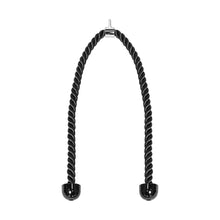 The Bells of Steel Extra Long Tricep Rope Extension (137cm) features black twisted rope, rubber ends, and a metal hook, perfect as a cable machine attachment for tricep pushdowns and extensions in upper body workouts.