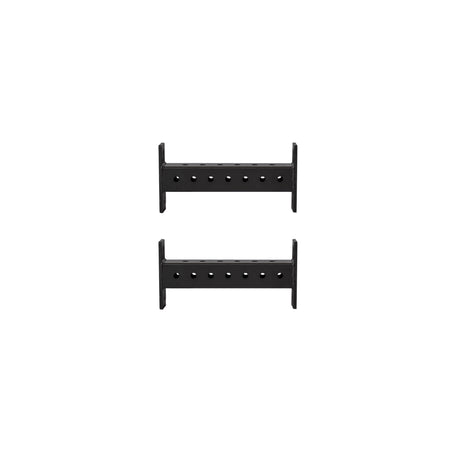 The Bells of Steel Hydra Crossmembers are black metal bars featuring six circular holes in a row, shown parallel on a white background—perfect for a 3x3 power rack setup.