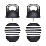 The Bells of Steel Adjustable Competition Kettlebell features a sleek black and metallic design with customizable weight increments and a wide handle for an easy grip, allowing you to tailor your workout.