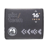 Black rectangular box labeled "six/teen 16 inch" in white and orange, featuring a circular "Bells of Steel - Est. 2010" logo with right-pointing arrows. This home gym tool functions as a 3-in-1 Foam Soft Plyo Box, supporting up to 350lb.