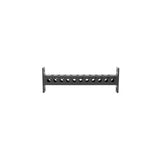The Bells of Steel Manticore Crossmembers are black metal wall-mount brackets with multiple evenly spaced circular holes, ideal for organizing cables or mounting network equipment. Compatible with Manticore Rack and various rack attachments.