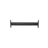 The Bells of Steel Manticore Crossmembers are black metal rack mount panels with multiple circular cutouts, designed for organizing cables or patch panels in server setups or attaching to power rack uprights, displayed against a white background.