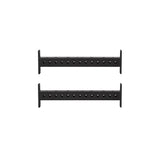 Two black, rectangular metal Hydra Crossmembers from Bells of Steel are displayed against a white background. They feature evenly spaced holes for adjustable mounting or attachment purposes and are positioned parallel to each other.