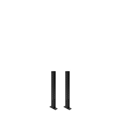 Two black Bells of Steel Hydra Vertical Uprights, each featuring a line of evenly spaced holes for attachments, stand parallel on a white background.
