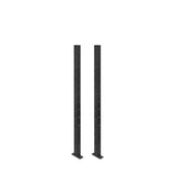 Two black metal Hydra Vertical Uprights by Bells of Steel, each with multiple holes and flat bases for true 3x3 rack compatibility, stand side by side against a white background—perfect for versatile power rack attachments.