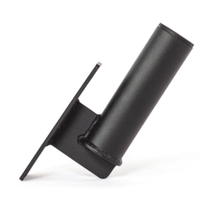 The Bells of Steel Vertical Mount Barbell Holder Rack Attachment is a black metal wall-mounted bracket with a cylindrical tube angled upward, welded to a flat rectangular base for efficient barbell storage.