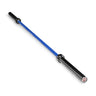 The Bells of Steel Multi-Purpose Olympic Barbell – The Utility Bar features a stainless steel design with a blue shaft and black collars, shown against a white background.