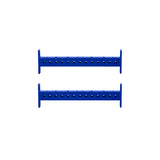 Two Hydra Crossmembers by Bells of Steel, blue horizontal metal bars with evenly spaced holes, are parallel to each other against a plain white background.