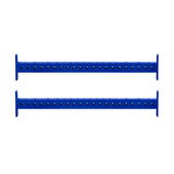 Two horizontal blue Bells of Steel Hydra Crossmembers, each featuring evenly spaced holes along their length, are positioned parallel to each other on a white background.