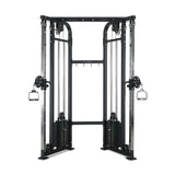 The Bells of Steel Functional Trainer is a dual cable crossover functional trainer with adjustable pulleys, weight stacks, two handles for versatile exercises, a sturdy metal frame, and multiple height settings.
