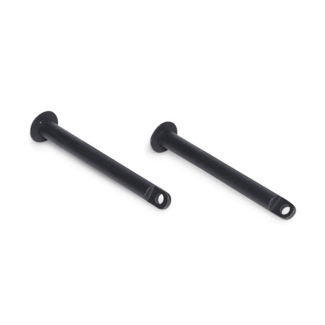 Two Bells of Steel Standard Band Pegs—black metal with flared heads and holes at the ends—for use with resistance bands or a power rack, shown on a white background.