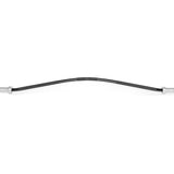 A black recurve bow, reminiscent of the Bells of Steel Curved Squat Bar, is horizontally positioned against a white background, its silver ends gleaming and designed to alleviate stress from joint strain.
