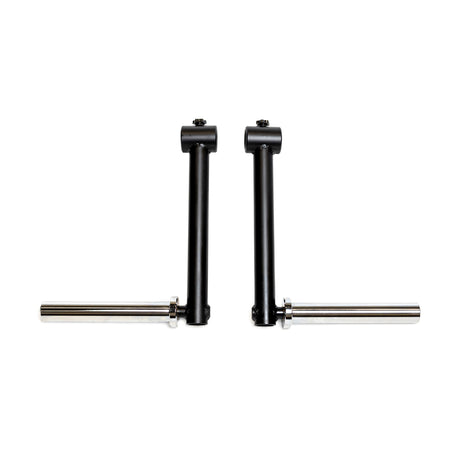 The Bells of Steel Camber Bar Attachment - Pair includes two black metal cylinders with horizontal silver rods at the base, shown parallel to each other on a white background.