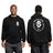 A man models the Bells of Steel Bamboo Hoodie in black, featuring a white brand logo on the front left chest and a large circular graphic with text on the back, shown both facing forward and from behind.