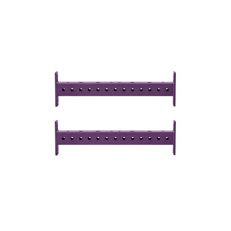Two identical Hydra Crossmembers by Bells of Steel, made of purple metal with two parallel rows of holes, are displayed on a white background.