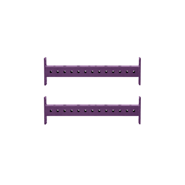 Two identical Hydra Crossmembers by Bells of Steel, made of purple metal with two parallel rows of holes, are displayed on a white background.