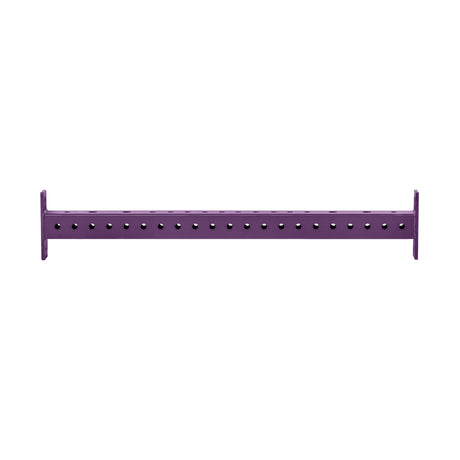 The Bells of Steel Hydra Crossmembers are horizontal purple metal bars with evenly spaced holes and flat end plates on each side, designed as 3x3 rack crossmembers for power rack attachments, shown isolated on a white background.