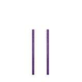 Two parallel purple vertical bars with numerous evenly spaced holes, resembling Bells of Steel's Hydra Vertical Uprights, stand against a plain white background.