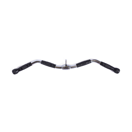 The Bells of Steel Multi Grip Curl Bar Cable Attachment features chrome construction and rubber grips on both ends, perfect for arm muscle isolation during strength training, shown on a white background.