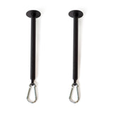 Bells of Steel Band Pegs with Carabiners—two black vertical ceiling mounts, each with a metal carabiner clip, perfect for resistance training or as versatile power rack band pegs. Shown on a white background.