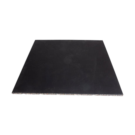 The Bells of Steel Rubber Flooring Gym Mat 39" x 39" is a black, rectangular rubber mat with a textured surface, perfect for gym flooring. It offers sound dampening and durability. Photographed against a white background.