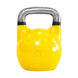 The Bells of Steel Competition Kettlebell, featuring an ergonomic design, metallic handle, and “18KG 40LB” label on the front, is shown in bright yellow against a white background.
