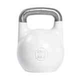 The Bells of Steel Competition Kettlebells features a white, ergonomic design with a metallic handle and displays "40KG" and "88LB" on the front.