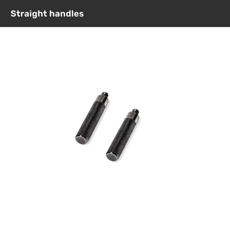 Two black cylindrical handles with metallic ends, designed for the Bells of Steel Safety Squat Bar - The SS4, are shown parallel on a white background. A gray header at the top reads "Straight handles" in bold white text.