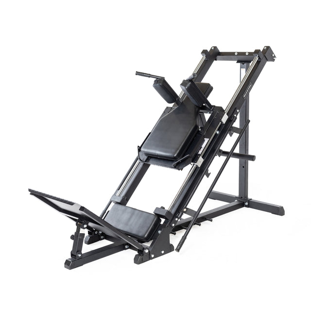 The Bells of Steel Leg Press Hack Squat Machine features a black padded seat, angled foot platform, and sturdy frame—this 2-in-1 leg press is ideal for strength training in the gym or as versatile home gym equipment.