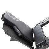 A close-up of the Bells of Steel Leg Press Hack Squat Machine features a black padded seat, angled footplate, and cushioned backrest—ideal for home gyms and designed for effective lower body strength training.