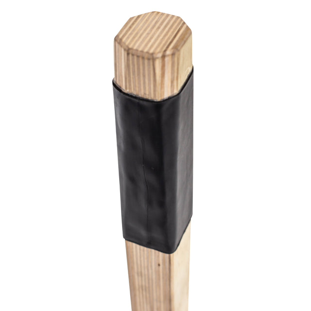 The Bells of Steel Meat Hook Deadlift Jack is a rectangular wooden post with a black protective sleeve around its center, resembling a portable weight plate jack, displayed against a white background.