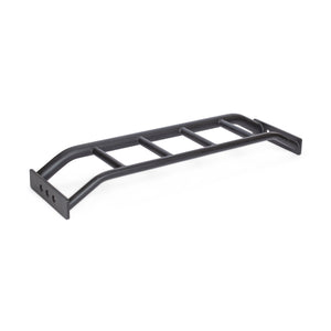 The Bells of Steel Multi-Grip Pull Up Bar is a black metal bar with multiple grips, designed for mounting above doorways or on racks for versatile strength training and pull-ups.
