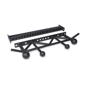 The Bells of Steel Coloured Globe Pull Up Bar features spherical and cylindrical grips in multiple colors, with a rectangular mounting bracket with multiple holes for secure attachment.