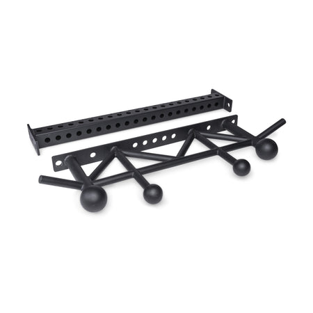 The Bells of Steel Coloured Globe Pull Up Bar features spherical and cylindrical grips in multiple colors, with a rectangular mounting bracket with multiple holes for secure attachment.