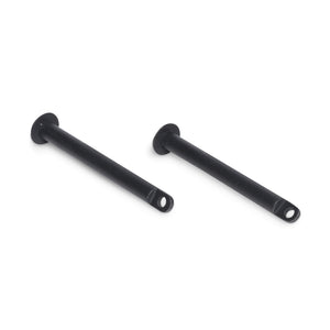 Two Bells of Steel Standard Band Pegs, black metal with flat round heads and tip holes for securing resistance bands to your power rack, are shown on a white surface.