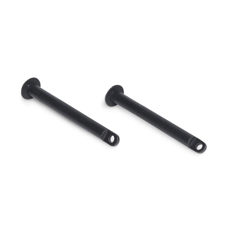 Two Bells of Steel Standard Band Pegs, black metal with flat round heads and tip holes for securing resistance bands to your power rack, are shown on a white surface.