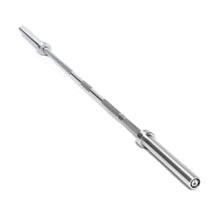 The Bells of Steel Olympic Weightlifting Barbell, featuring knurled grips and shown at an angle on a white background, delivers top value for both beginners and experienced lifters.