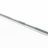 A close-up of the Bells of Steel Olympic Weightlifting Barbell, highlighting its textured grip, smooth chrome finish, and needle bearings, displayed diagonally on a white background.