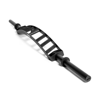 The Bells of Steel Arch Nemesis Swiss Bar is a black specialty barbell featuring a curved center and multiple horizontal handles, designed for versatile weightlifting exercises such as bench press and rowing.