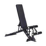 The Bells of Steel Buzz-Saw Heavy-Duty Adjustable Bench features a black premium vinyl padded backrest set at an incline and leg rollers, ideal for various strength training exercises.