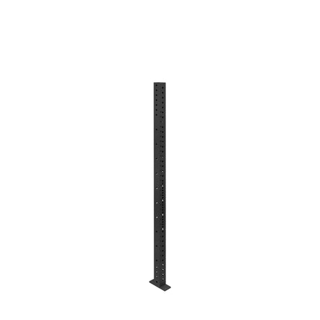 The Bells of Steel Hydra Vertical Uprights are tall, black metal racks featuring multiple evenly spaced holes along their length, standing upright on a flat rectangular base against a plain white background.