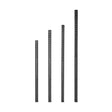 Four vertical Hydra Vertical Uprights by Bells of Steel, in black metal with different heights and evenly spaced holes, stand side by side against a white background.