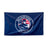 The Bells of Steel Flags feature a navy blue design with a circular logo of a muscular figure, an American flag backdrop, and "Bells of Steel Est. 2010"—an inspiring addition to any home gym.