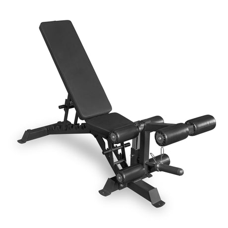 The Bells of Steel Buzz-Saw Heavy-Duty Adjustable Bench features a padded seat and backrest, leg rollers, sturdy metal frame, and supports up to 1000lb—ideal for strength training and fitness exercises.